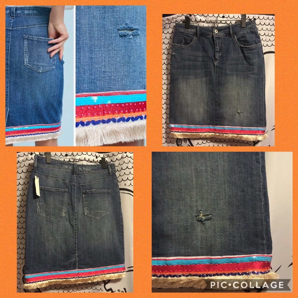 Pilcro NWT Sequin Fringe Destructed denim mini